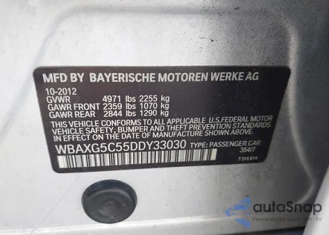 2013 BMW 528I from USA, damaged, VIN WBAXG5C55DDY33030